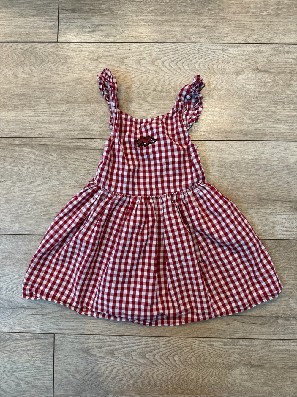 Garb Toddler Red and White Arkansas Razorbacks Gingham Ruffle-Strap Dres